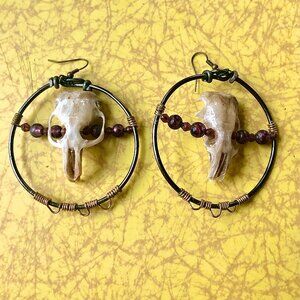 Rodent Skull and Bead Hoop Earrings